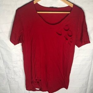 JDC Womens Made in Italy Red Distressed Short Sleeve T-Shirt Size Large
